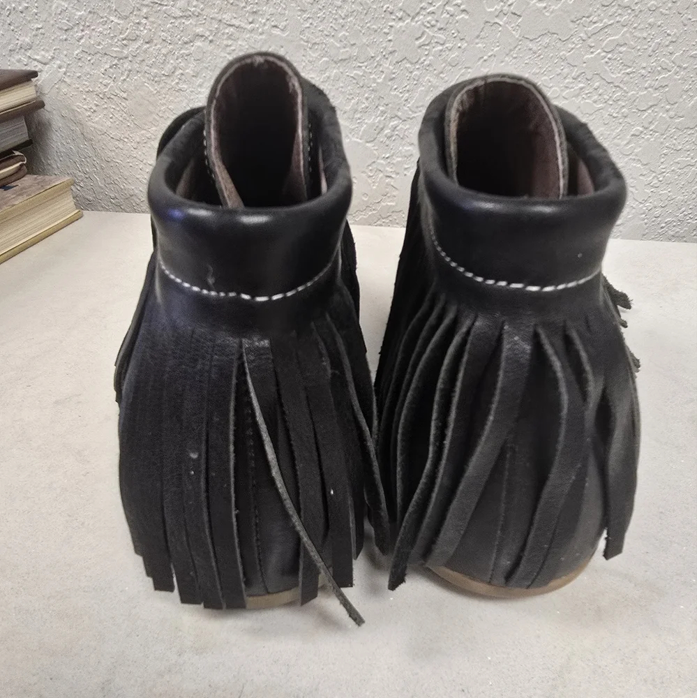 L&B Lucky & Blessed Slip On Moccisan Leather Fringe with Leopard cowhide Size 9 - Picture 6 of 7